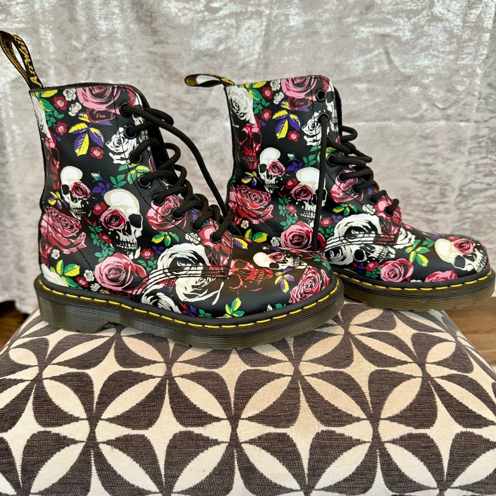 Dr. Martens Pascal Rose and Skull 1460 Boots